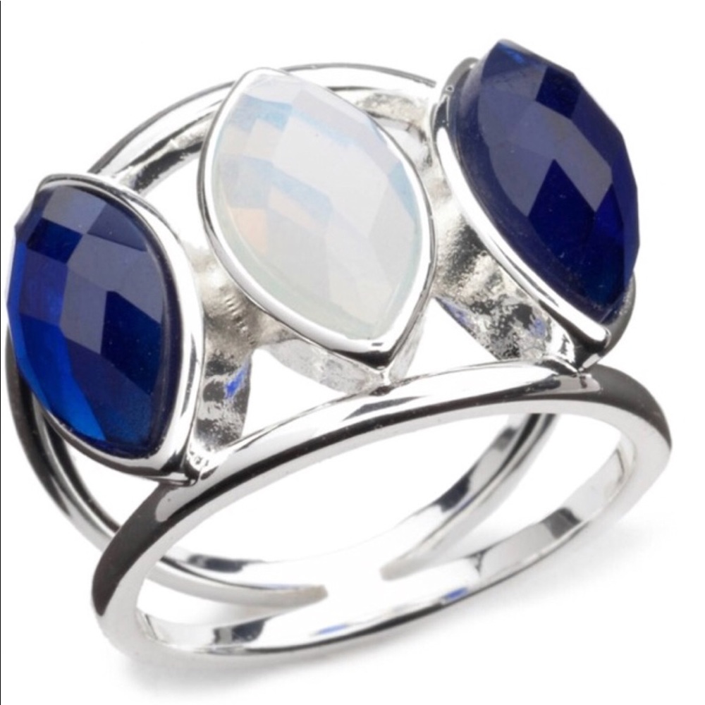 New Direction Silver-Tone Blue & White Band - Picture 1 of 7